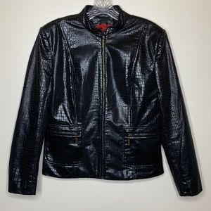TONI B Vegan Leather Jacket Zip Front Croc Pattern Mock Neck Small